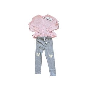 Splendid 3T Toddler Girl 2-Piece Outfit Pink Cardigan & Gray Leggings NWT